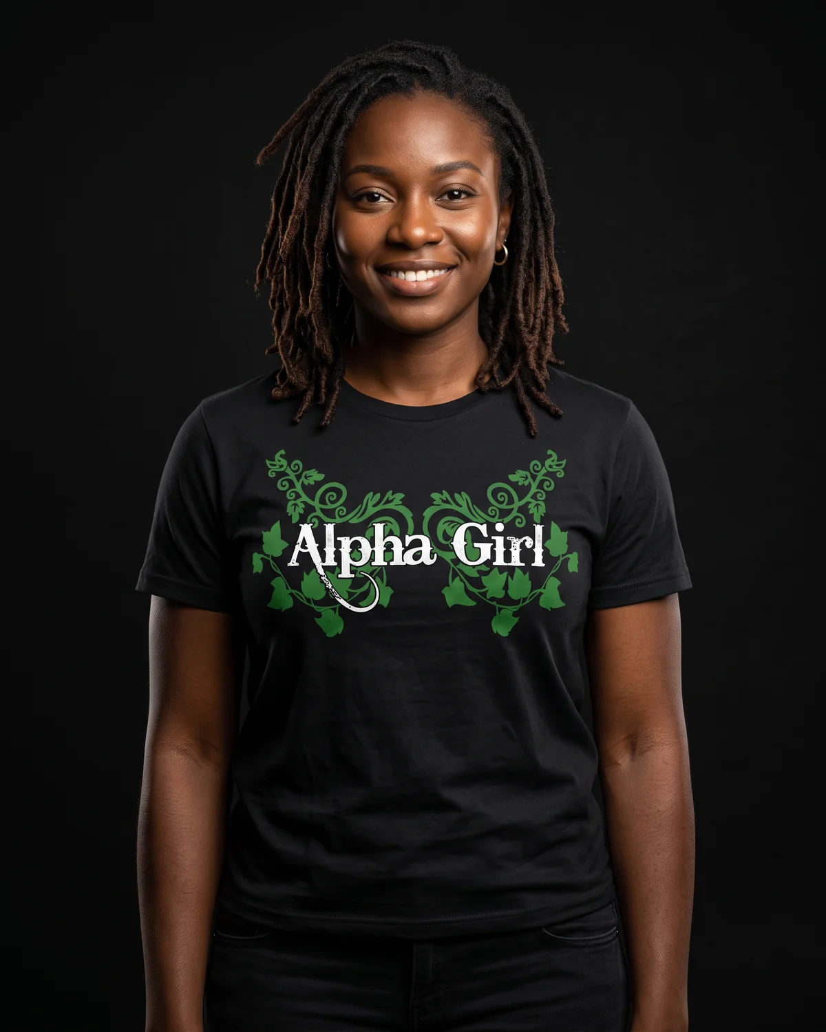 Model wearing the Alpha Girl shirt